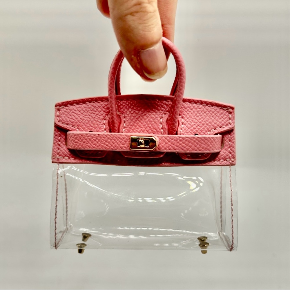 NEW Mini Purse Bag Charm Keychain Micro Pouch Wallet Pink Transparent
